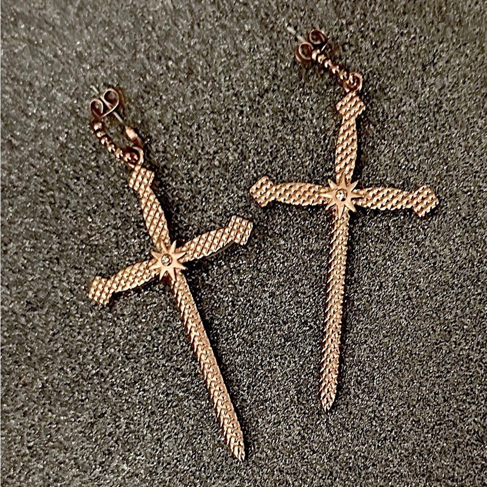 Luv AJ Brand Rose Gold Cross Dangle Earrings